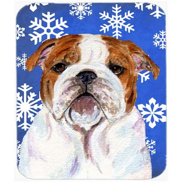 Bulldog English Winter Snowflakes Holiday Mouse Pad- Hot Pad or Trivet