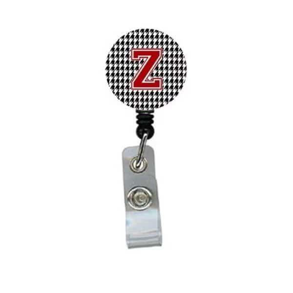 Houndstooth Black Initial Z Monogram Initial Retractable Badge Reel Or Id Holder With Clip
