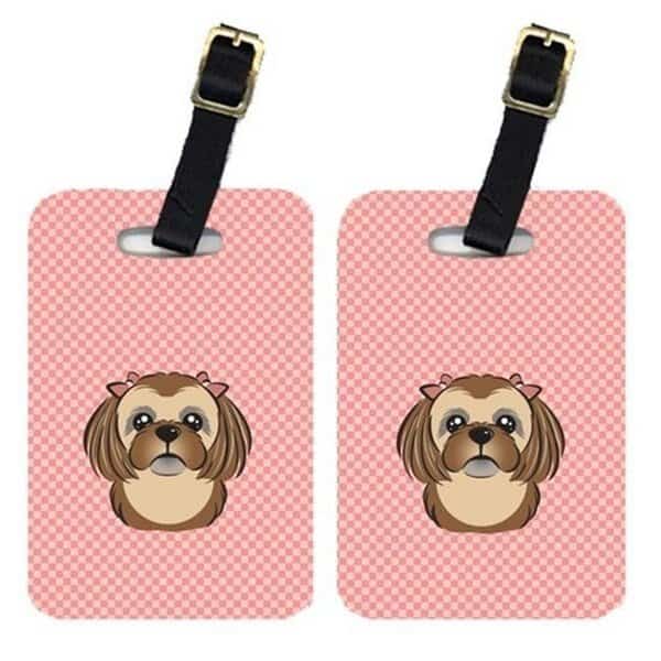 Carolines Treasures BB1249BT Pair Of Checkerboard Pink Chocolate Brown Shih Tzu Luggage Tags
