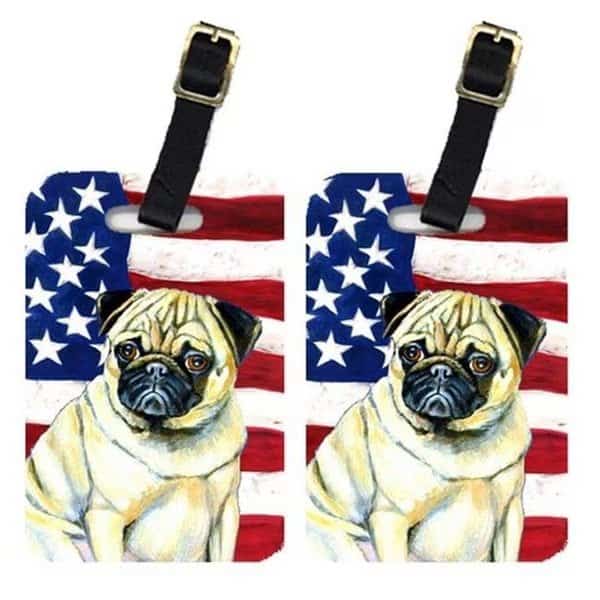 Carolines Treasures LH9002BT Pair Of USA American Flag With Pug Luggage Tags