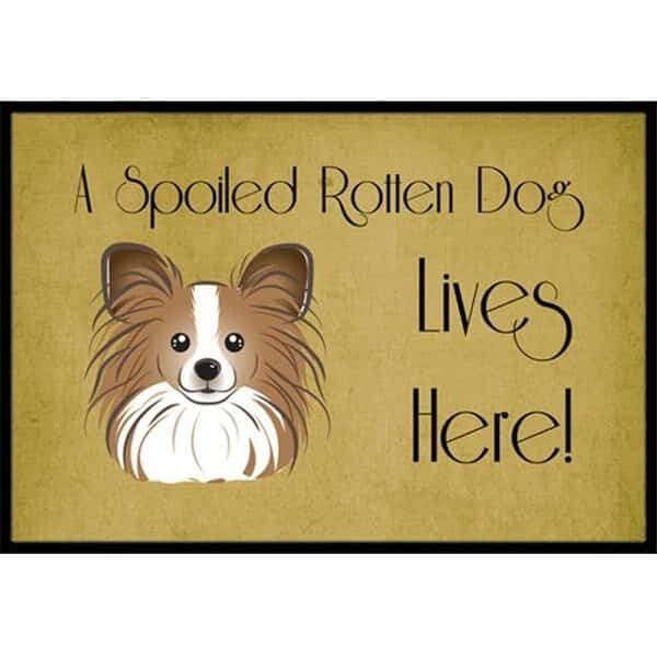 Carolines Treasures BB1496JMAT Papillon Spoiled Dog Lives Here Indoor & Outdoor Mat; 24 x 36 in.