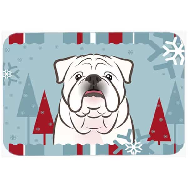 Winter Holiday White English Bulldog Mouse Pad- Hot Pad and Trivet