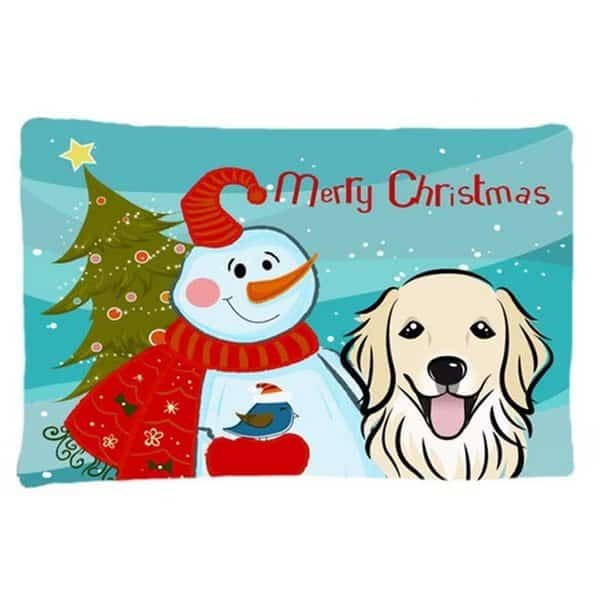 Snowman With Golden Retriever Fabric Standard Pillowcase