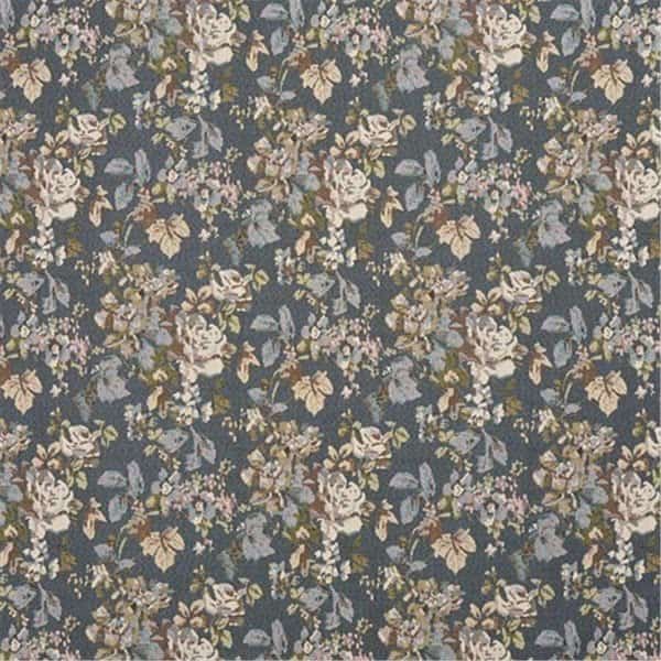 54 in. Wide Blue, Ivory And Green, Floral Bouquet Tapestry Upholstery Fabric