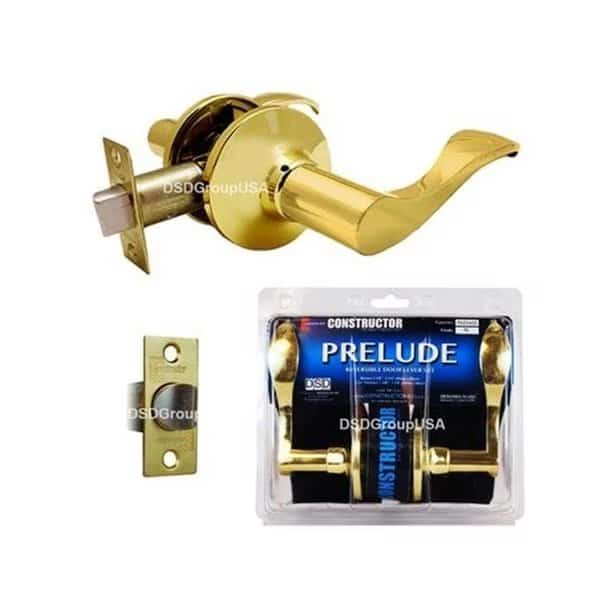 Constructor Prelude Passage Lever Door Lock with Knob Handle Lockset; Polished Brass