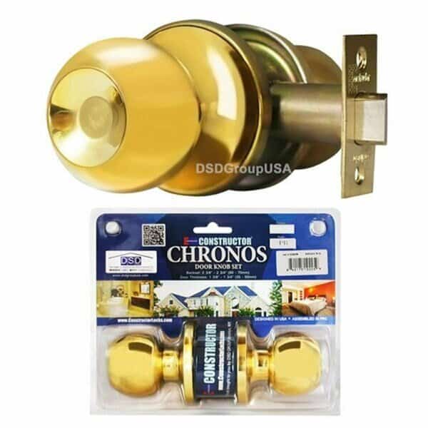 Chronos Passage Door Lever Lock Set Knob Handle Set- Polished Brass