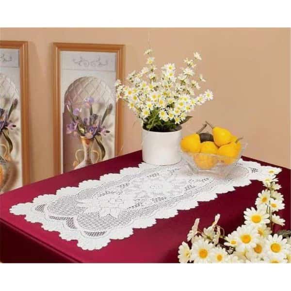 16 x 54 in. European Lace Table Runner, White