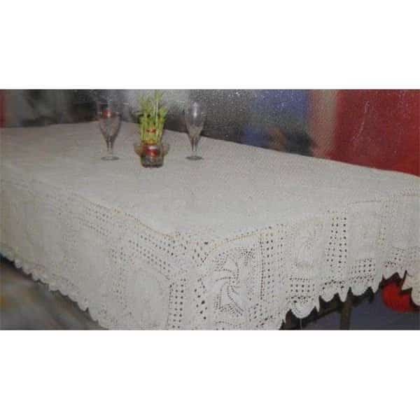 Tapestry Trading GL-29I70 70 in. Handmade Indian Crochet Table Cloth; Ivory