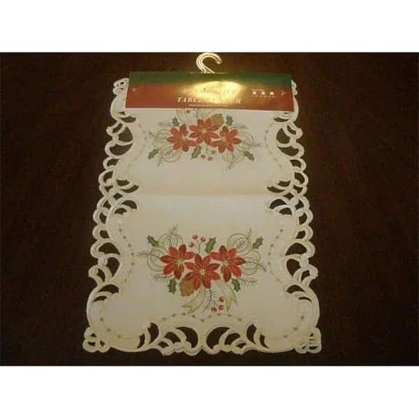 Tapestry Trading 05HZ4080-1472 14 x 72 in. Embroidered Christmas Poinsettia Jacquard Cutwork Table Runner