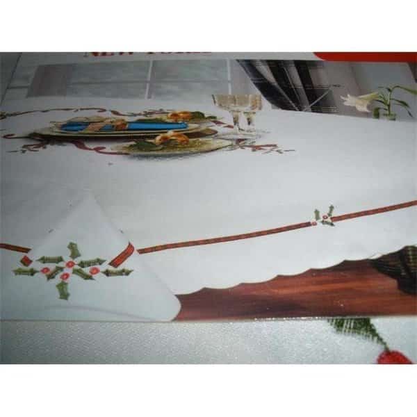 Tapestry Trading ZC09008-6084 60 x 84 in. Embroidered Christmas Ribbon Cutwork Table Cloth