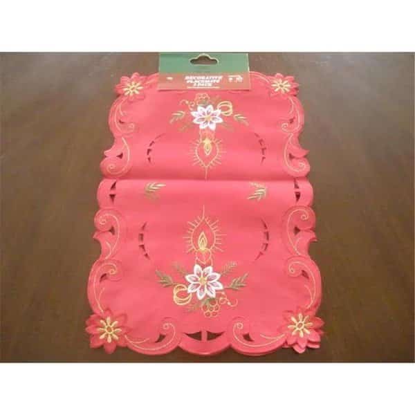 FQ31719-1454 14 x 54 in. Embroidered Christmas Poinsettia And Candles Cutwork Table Runner, Red