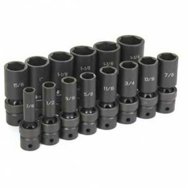 50 in. Drive Deep Length Fractional Universal Socket Set - 14 Pieces