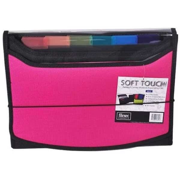 Filexec Soft Touch Padded Canvas Window Expanding File; 13 Pockets; Hot Pink