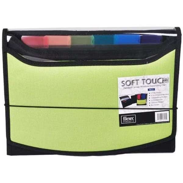 Filexec Soft Touch Padded Canvas Window Expanding File; 13 Pockets; Green