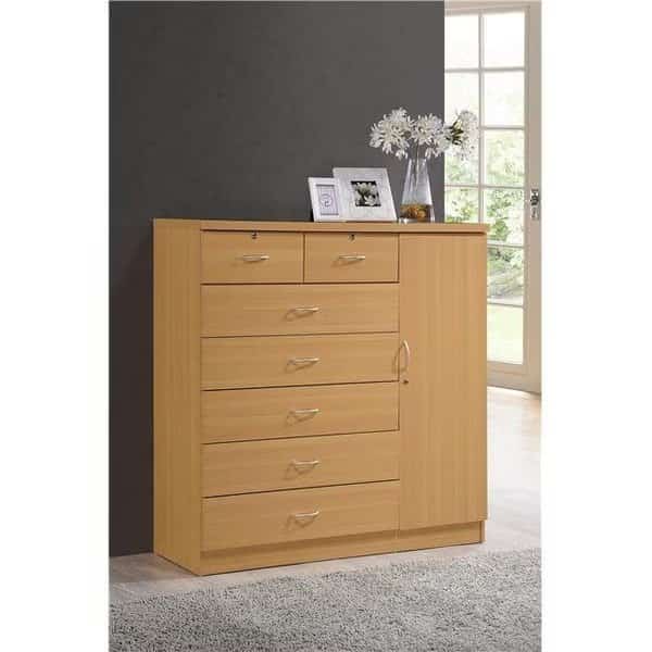 Hodedah Hi71Dr Beech 7 Drawer Jumbo Chest with Additional Door