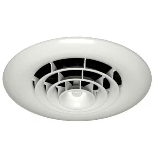 Havaco Quick Connect HT-GRB-R1D White Round Ceiling Diffuser 8-7-6 in. Reducing Boot and Rotary Damper
