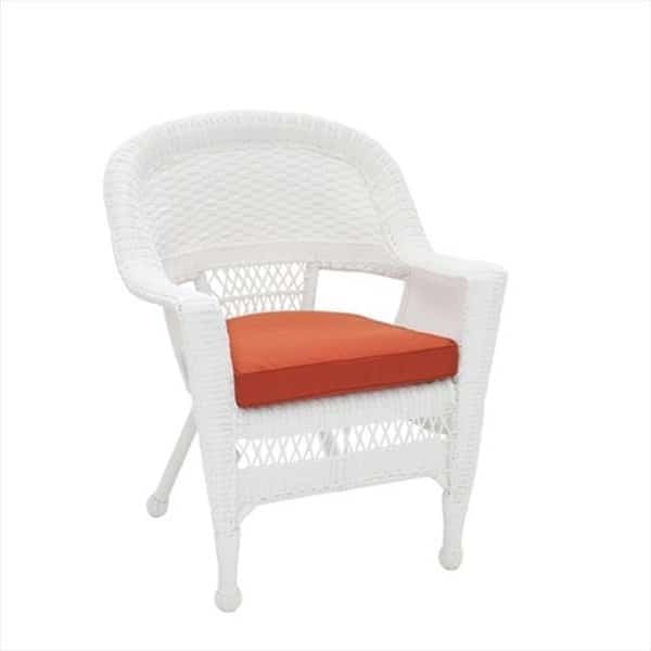 Jeco W00206-C-FS018 White Wicker Chair With Red Cushion