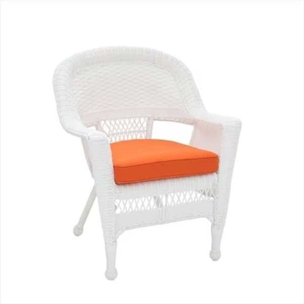 Jeco W00206-C-FS016 White Wicker Chair With Orange Cushion