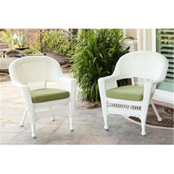 Jeco W00206-C-2-FS029-CS White Wicker Chair with Green Cushion - Set of 2