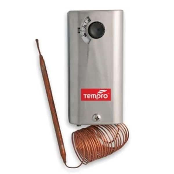 Tempro TP504 Line Voltage -30 to 90 Degree F 96 in. Bulb Steel Housing SPDT Thermostat