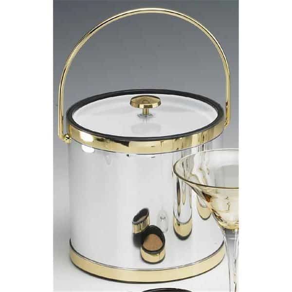 Mylar Polished Chrome and Brass 3 Quart Ice Bucket with Bale Handle Lucite Cover with Flat Knob