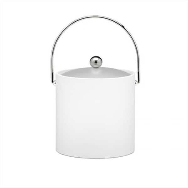 B.C. White 3 Quart Ice Bucket- Chrome Bale Handle- Chrome Flat Knob- Frosted Vinyl Lid