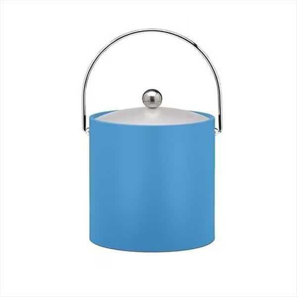 B.C. Process Blue 3 Quart Ice Bucket- Chrome Bale Handle- Chrome Flat Knob- Frosted Vinyl Lid