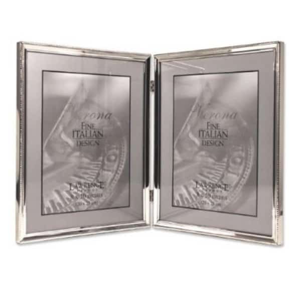 Polished Silver Plate 8x10 Hinged Double Picture Frame Bead Border Design