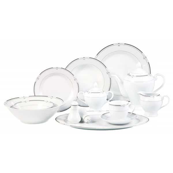 57 Piece Black and Silver Border Dinner Set Service for 8 By Lorren Home Trends, Sharptools, Mfr#: SH2609289
