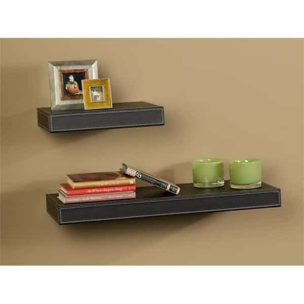 Amore Designs LTHR24BK Leather Shelving Black; 10 x 24 in.