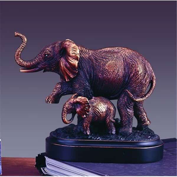 F Elephant Bronze Plated Resin Sculpture - 6 x 3 x 5 in.