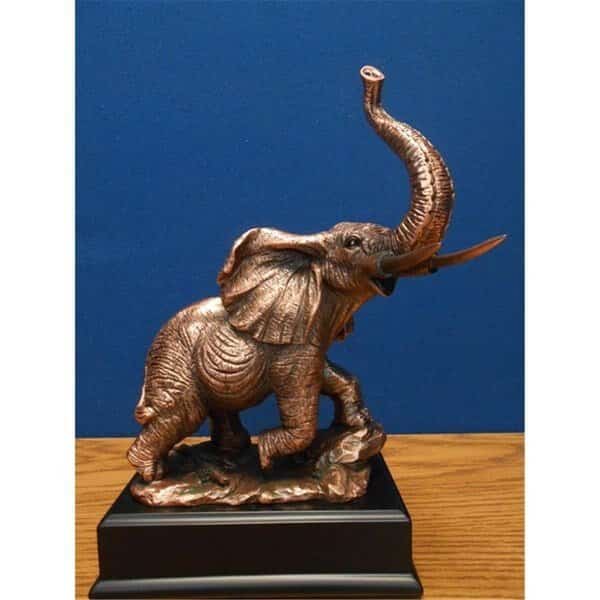 F Elephant Bronze Plated Resin Sculpture - 8.5 x 6 x 10.5 in.