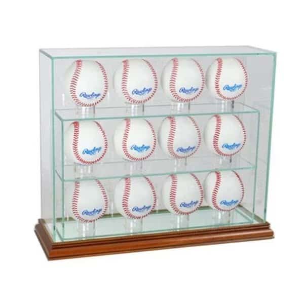 Perfect Cases 12UPBSB-W 12 Baseball Upright Display Case; Walnut