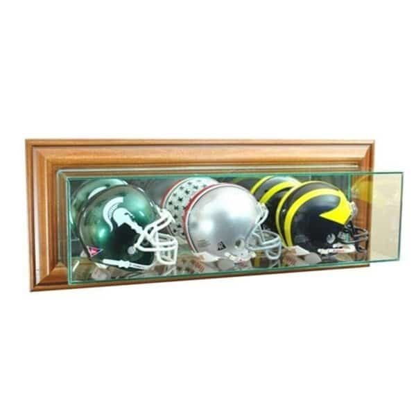 Perfect Cases WMTRPMH-W Wall Mounted Triple Mini Football Display Case; Walnut
