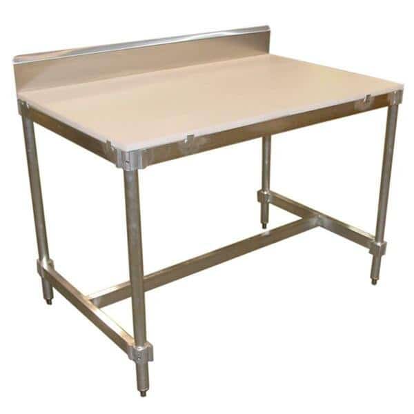 Poly Top Aluminum I-Frame Table With Stainless Backsplash- 34 To 35.5 X 30 X 24 In.