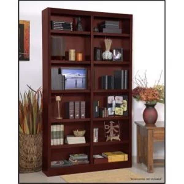 Concepts In Wood MI4884-C Double Wide Bookcase; Cherry Finish 12 Shelves
