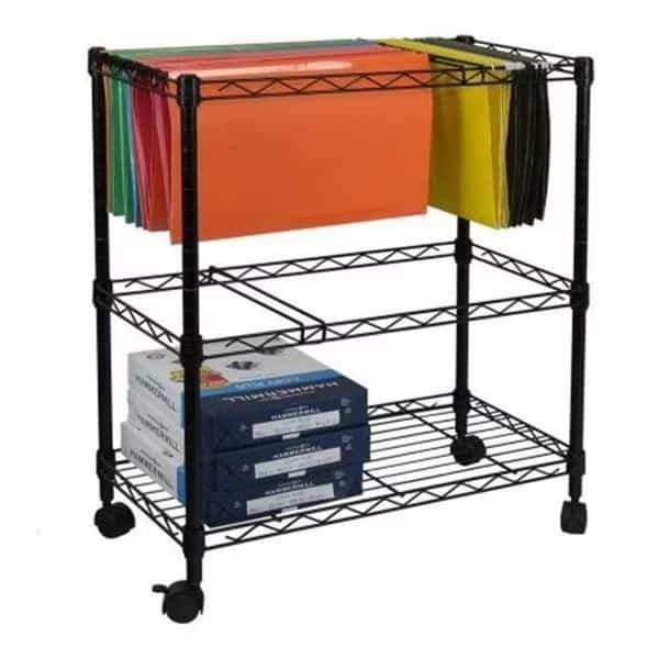 Oceanstar 2MRC1507 Portable 2-Tier Metal Rolling File Cart; Black