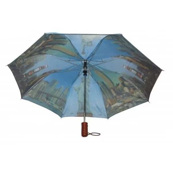 Conch Umbrellas 3899NY 44 in. Automatic Open 3 Fold Compact Umbrella With Ny Sightseeing Design - Navy