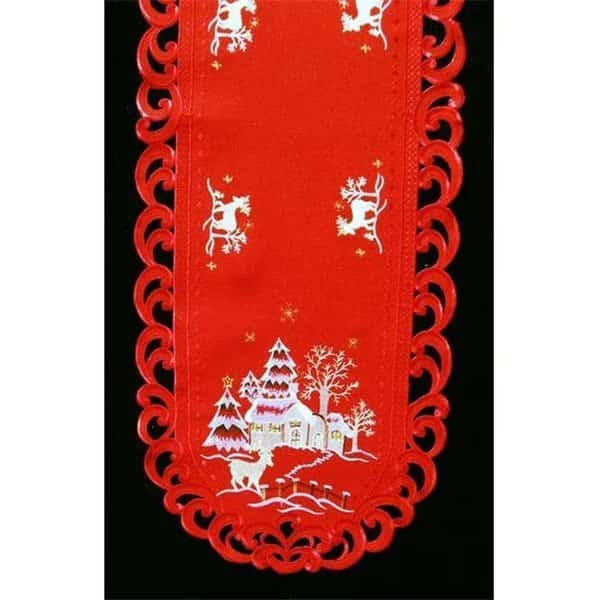 Sinobrite H8837-R Reindeer Red Cloth Oval Runner; 16 x 72 in.