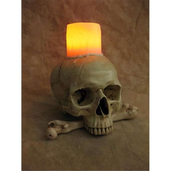 Skeletons And More DIS-575 Lighted Skull With Bone & Wax Candle