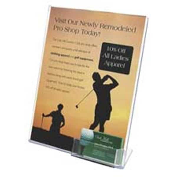 Slanted Sign Holder- Business Card Pocket- 8-.50in.x11in.- Clear