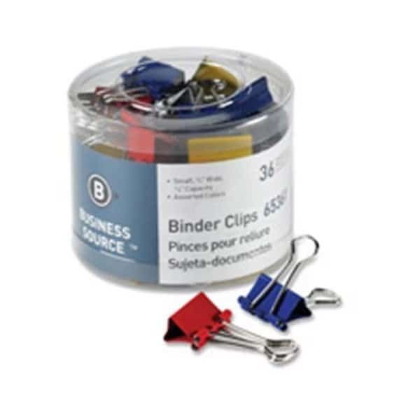 Business Source BSN65361 Binder Clips; Small .75 in. W; .38 in. Capacity; 36-PK; Assorted, Business Source, Mfr#: BSN65361