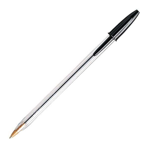 BIC 027226 Cristal Stick Ballpoint Pen; Medium Tip; Black; Pack - 12