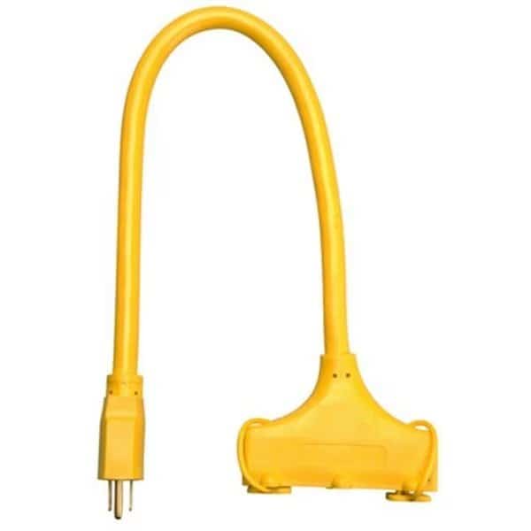 Extension Cord, Outdoor, 3 Outlets, Yellow, 2 ft