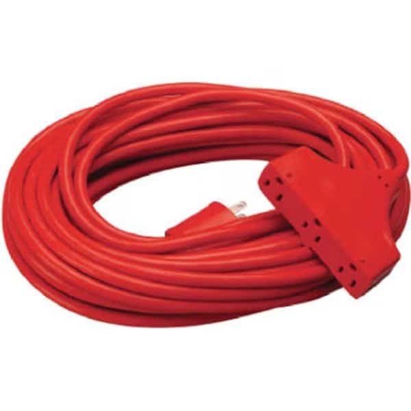 Extension Cord, Outdoor, 3 Outlets, Red, 50 ft