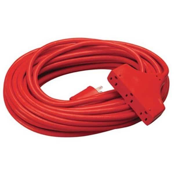 Extension Cord, Outdoor, 3 Outlets, Red, 25 ft