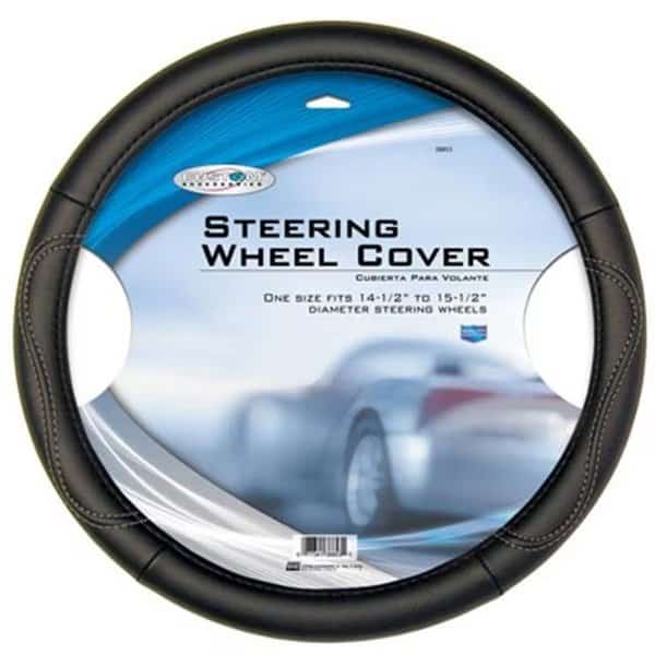 Unique Accessories 38853 Leatherette Steering Wheel Cover; Black