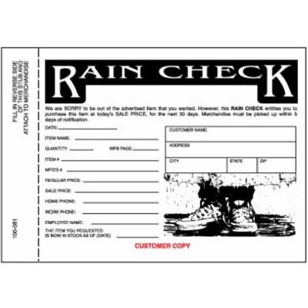 Centurion 100081 3 Part Rain Check - 25 Pack