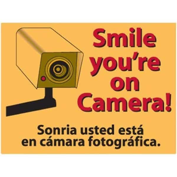 Centurion SIGN SMILE Yellow; Smile Your On Camera Sign - 9 x 12 in