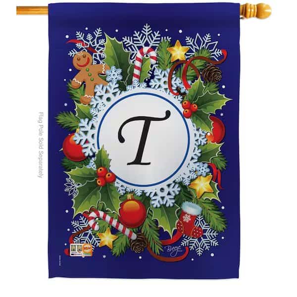 30098 Winter T Monogram 2-Sided Vertical Impression House Flag 28 x 40 in.